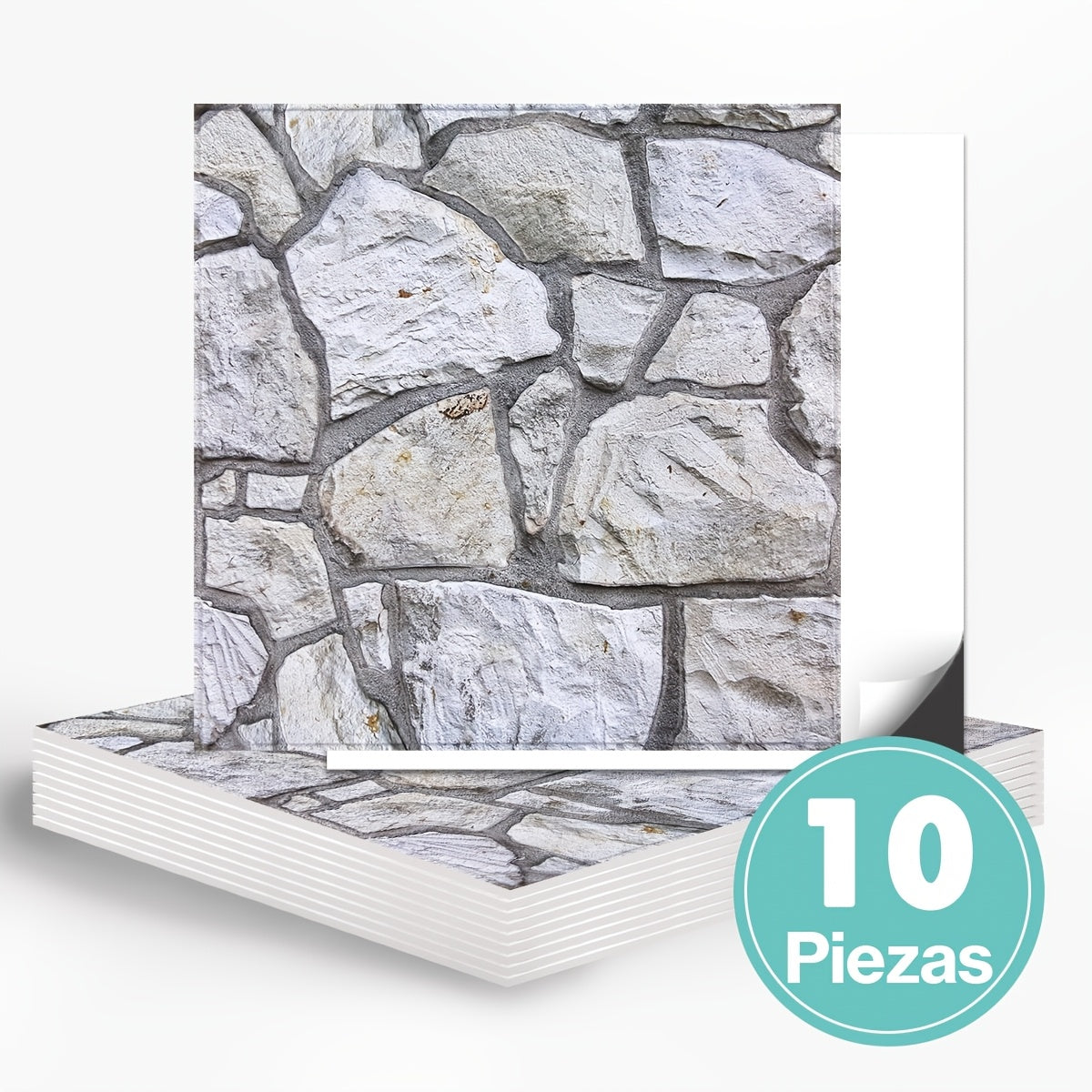 Este paquete incluye diez paneles de pared 3D autoadhesivos con una superficie de PVC tipo piedra, cada uno de 30 por 30 centímetros, diseñados para decorar paredes interiores. variant image - product view 38