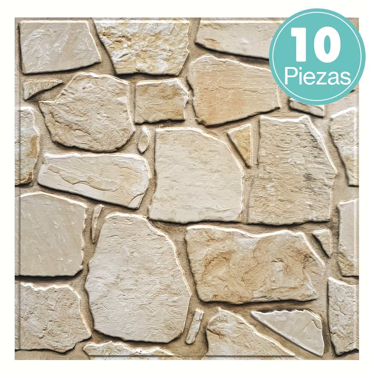 Este paquete incluye diez paneles de pared 3D autoadhesivos con una superficie de PVC tipo piedra, cada uno de 30 por 30 centímetros, diseñados para decorar paredes interiores. variant image - product view 10