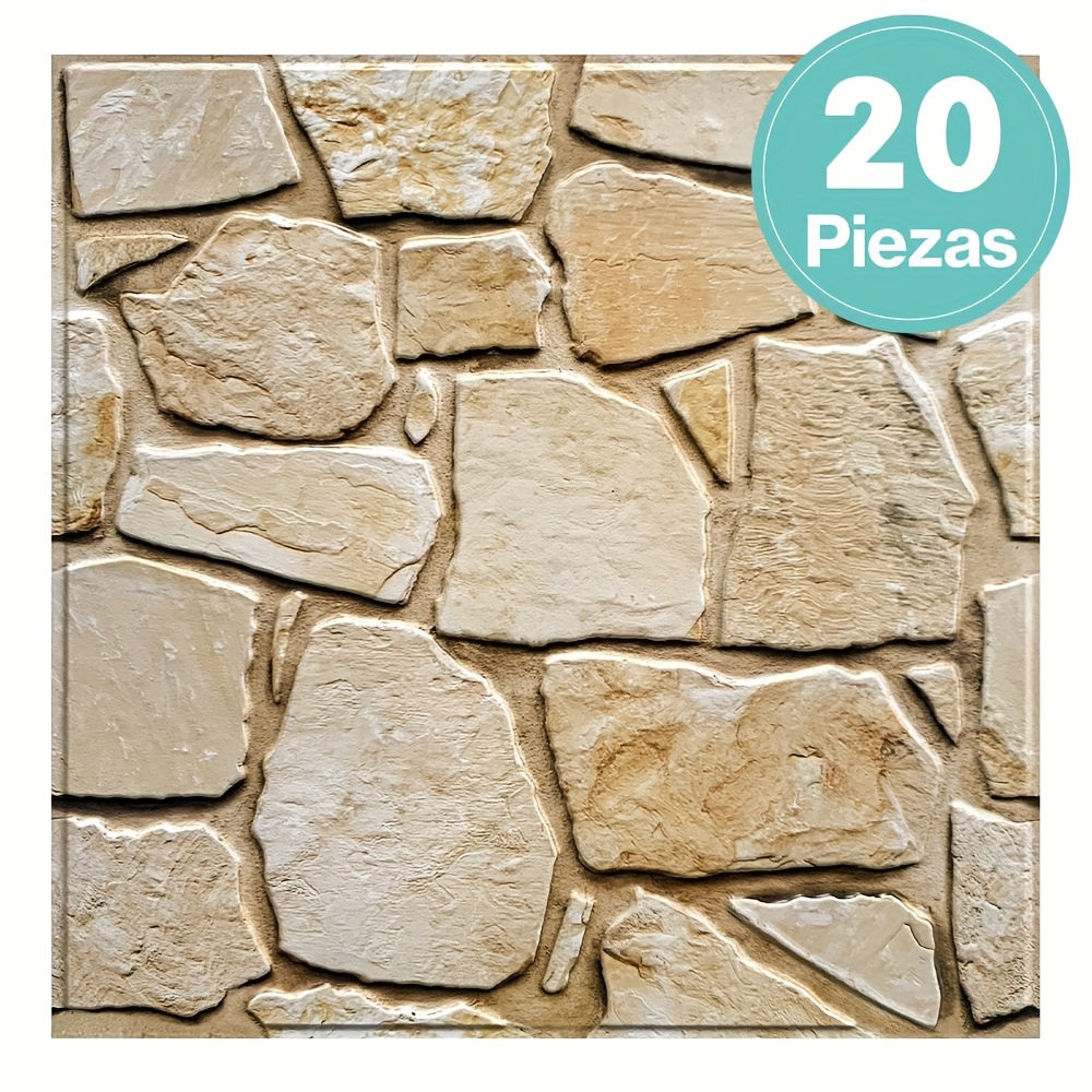 Este paquete incluye diez paneles de pared 3D autoadhesivos con una superficie de PVC tipo piedra, cada uno de 30 por 30 centímetros, diseñados para decorar paredes interiores. variant image - product view 12