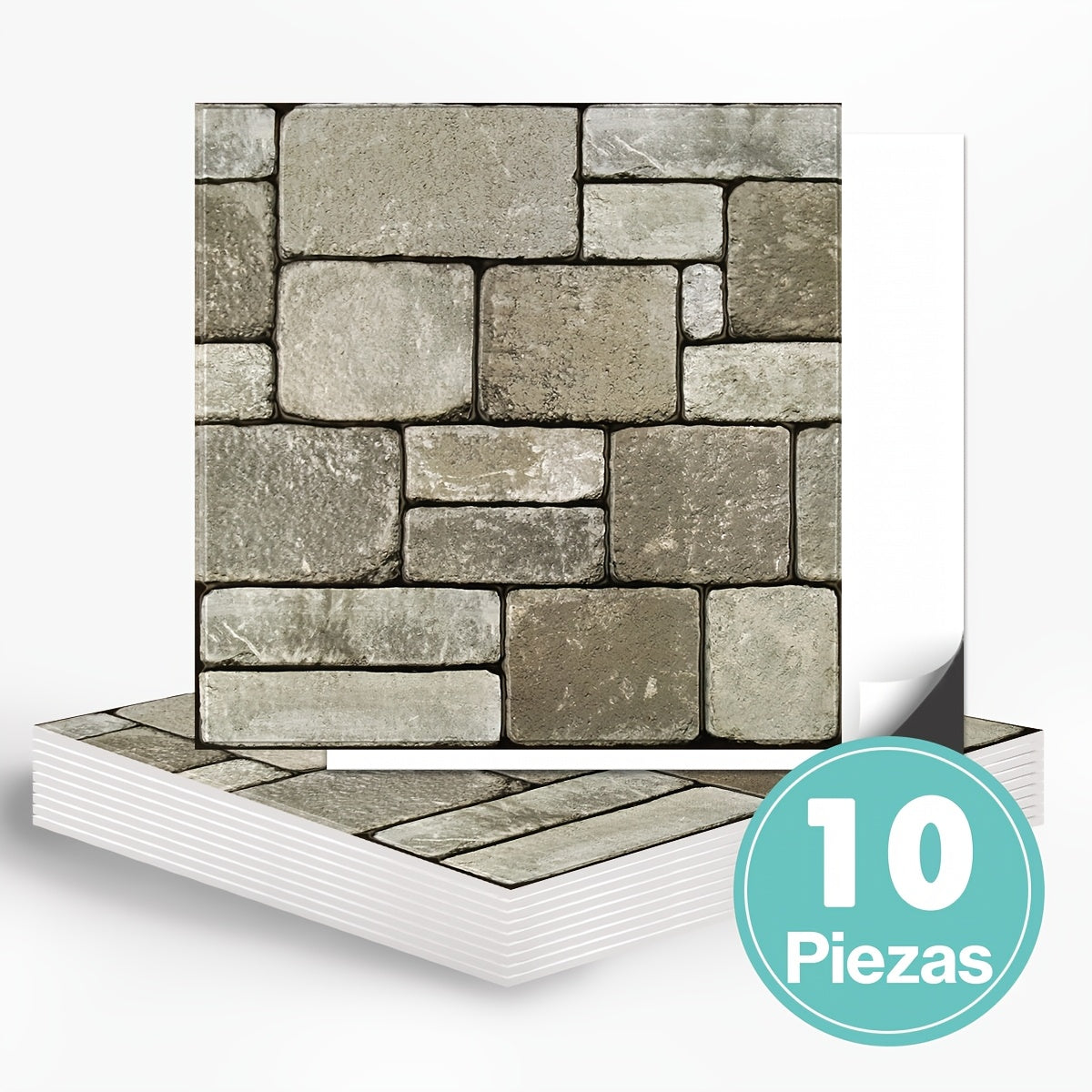 Este paquete incluye diez paneles de pared 3D autoadhesivos con una superficie de PVC tipo piedra, cada uno de 30 por 30 centímetros, diseñados para decorar paredes interiores. variant image - product view 27