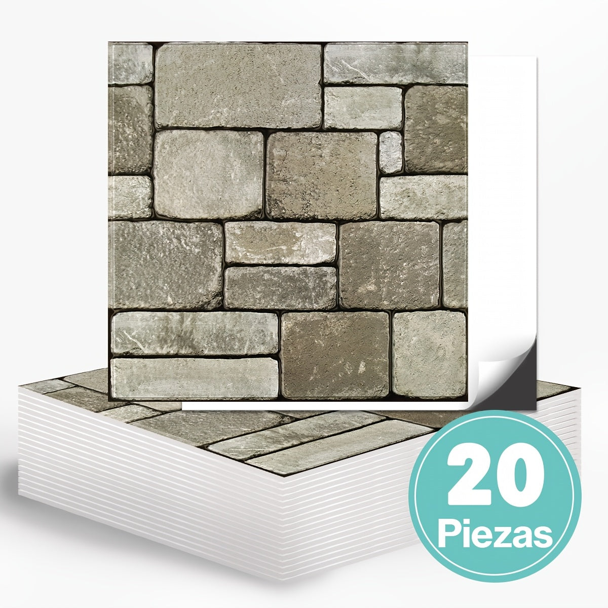Este paquete incluye diez paneles de pared 3D autoadhesivos con una superficie de PVC tipo piedra, cada uno de 30 por 30 centímetros, diseñados para decorar paredes interiores. variant image - product view 37