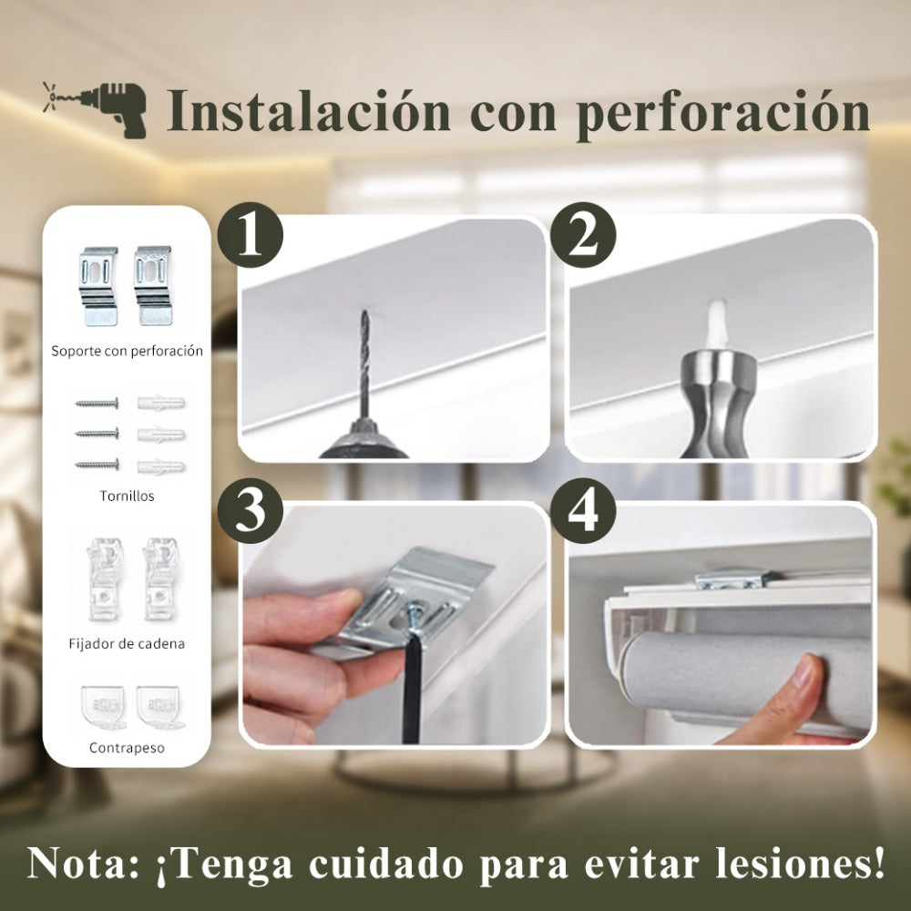 Estor enrollable de día y noche de doble capa, sin taladro, fácil instalación, resistente y duradero detail image - detail view 4