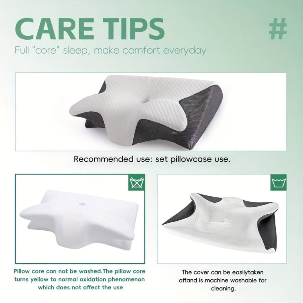Almohada Ergonómica para Cuello para Personas que Duermen de Lado, Boca Arriba y Boca Abajo - Diseño Contorneado, Soporte Suave pero Firme, Negro con Relajación de Hombros Texturizada Blanca, Construcción Sólida, Soporte Cómodo para el Cuello | Reposacabe