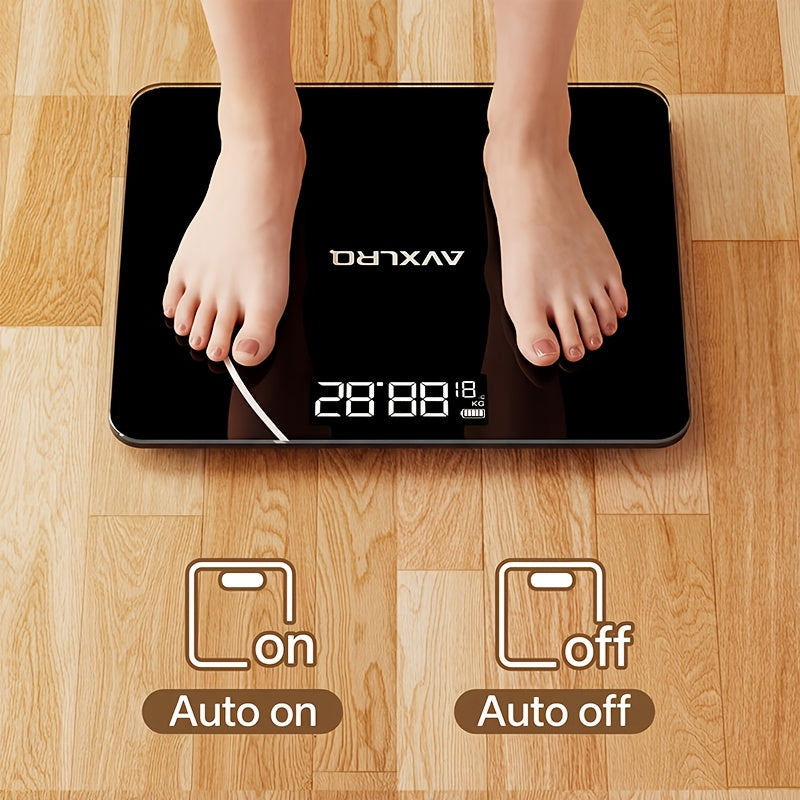 Báscula de baño de alta precisión, báscula electrónica de cuerpo con pantalla LCD ultradelgada con visualización de temperatura, inicio automático al pesar, pesaje hasta 180 kg, cambio de unidad LB/KG, diseño de plataforma de vidrio templado antideslizant