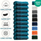 Juego de 10 Toallas de Mano de 50 x 100 cm, 550 g/m², Toallas de Algodón Suave, Secado Rápido, Altamente Absorbentes y Ligeras, Multiusos con Borde a Rayas Moderno, Ideales para Hogar, Hotel y Baño