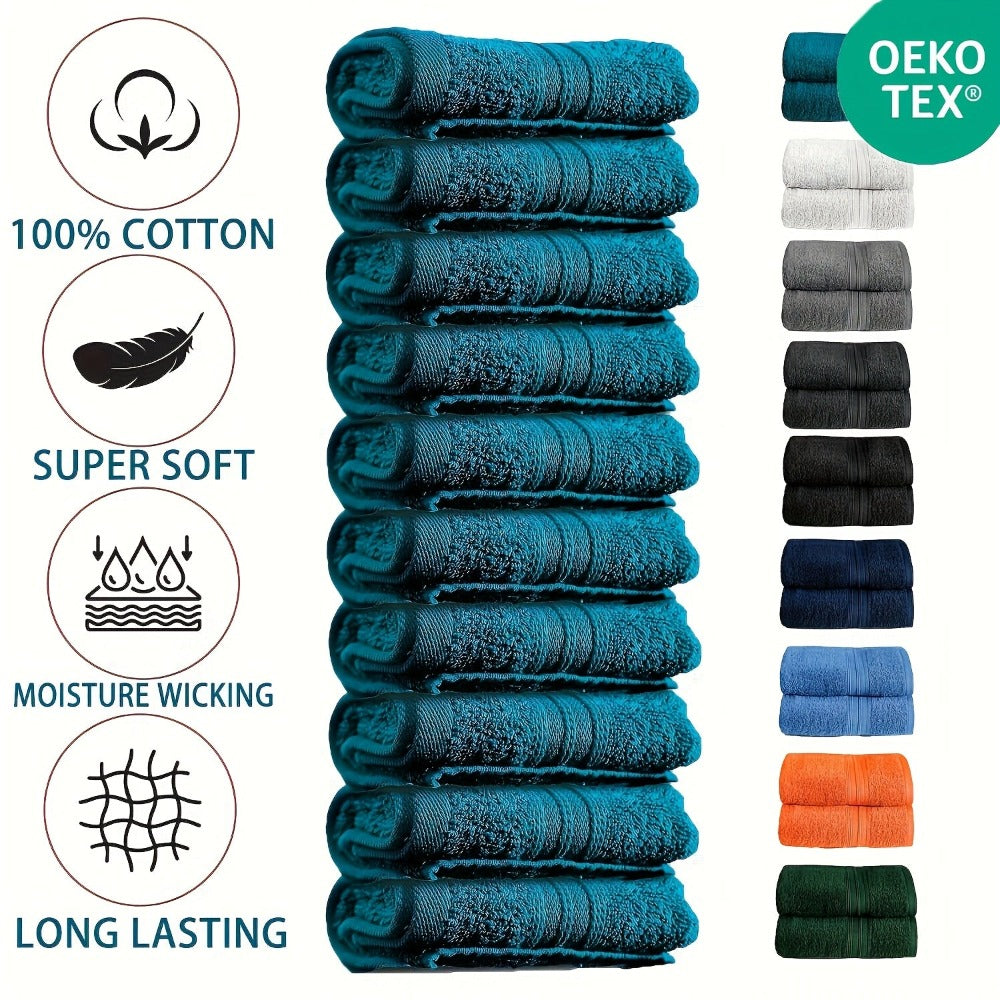 Juego de 10 Toallas de Mano de 50 x 100 cm, 550 g/m², Toallas de Algodón Suave, Secado Rápido, Altamente Absorbentes y Ligeras, Multiusos con Borde a Rayas Moderno, Ideales para Hogar, Hotel y Baño