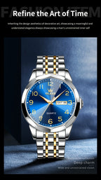 Reloj Luminoso OLEVS para Hombres con Fecha - Reloj de Vestir Analógico/Digital, Manecillas Luminosas e Indicador de Fecha, Reloj de Acero Inoxidable Minimalista para Negocios y Atuendos Informales - Esfera Azul/Negra/Blanca, Regalo Ideal de Navidad para