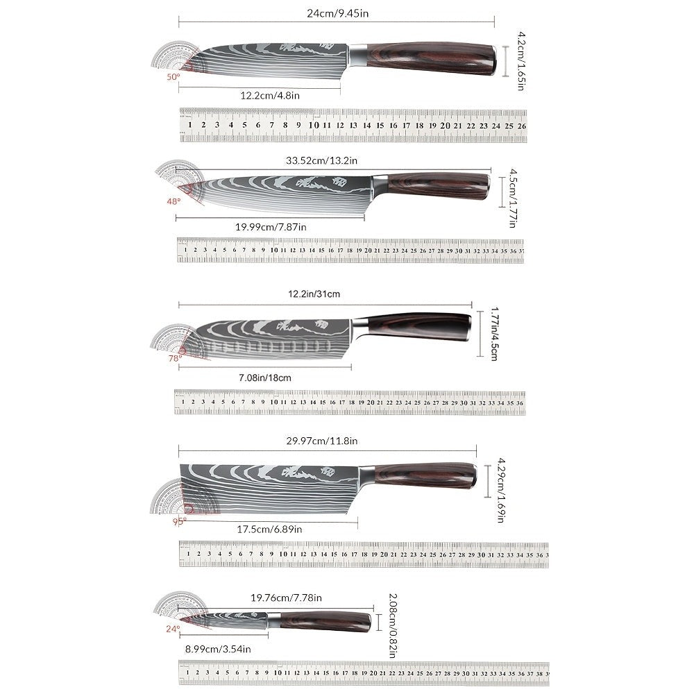 Juego de 5 piezas/Juego de 8 piezas [Caja de regalo + Sello de cintura], Juego de cuchillos de cocina, Cuchillo de chef, Cuchillo para rebanar, Corte de carne y pescado, Un juego puede preparar una variedad de ingredientes, Cocina casera, Hoteles, Restaur