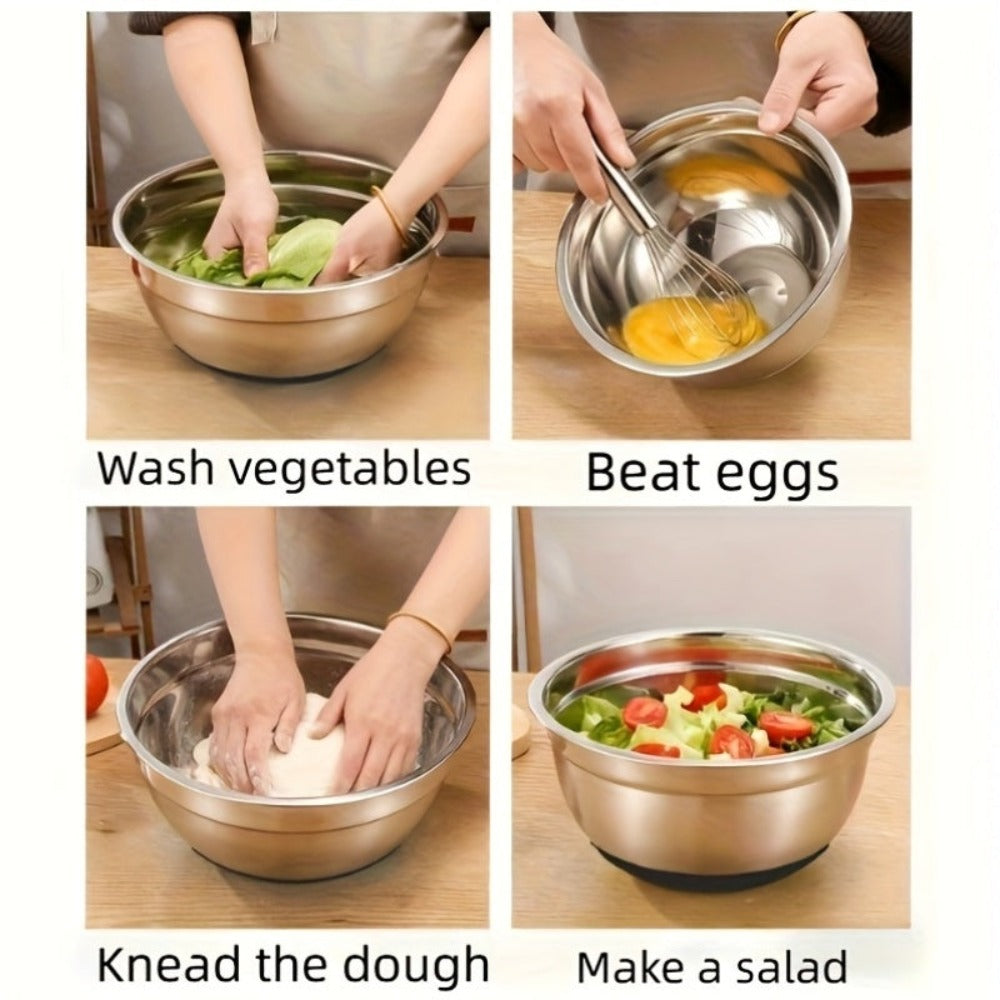 26 tazones para ensalada con tapas, 6 tazones mezcladores de acero inoxidable, 3 accesorios de cuchillo mezclador, 17 herramientas de cocina prácticas, antideslizantes, gadgets de cocina resistentes al óxido para ensaladas y más