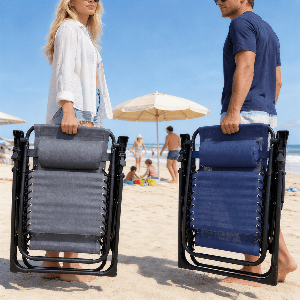 Tumbona Plegable Gravedad Cero Exterior, Silla Reclinable Ajustable Reforzada (Carga Máx 120kg), Portátil y Antideslizante para Jardín, Playa y Camping
