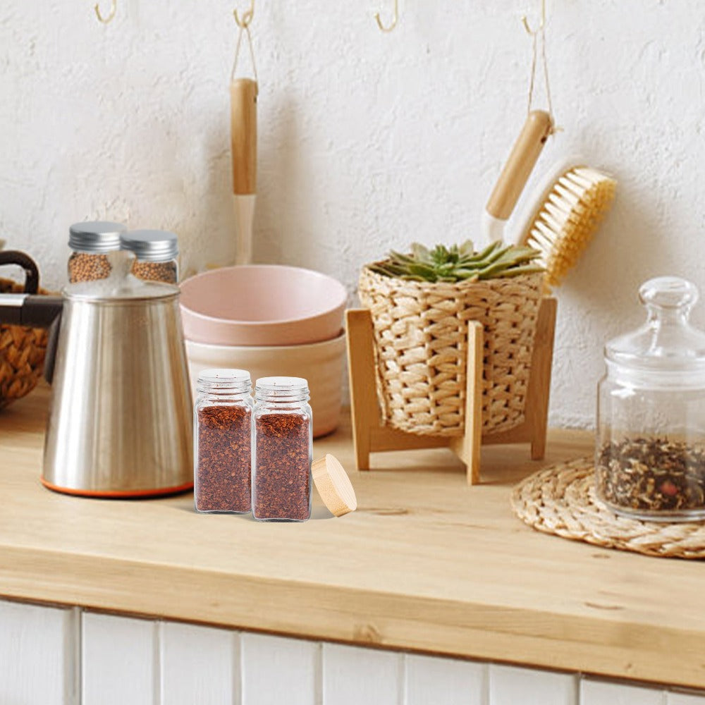 12/24 Frascos de Especias con Botellas de Aroma, Juegos de Frascos de Especias con Tapa de Madera, Juegos de Especias, Botella de Vidrio para Aroma de Especias, Almacenamiento y Organización de Cocina