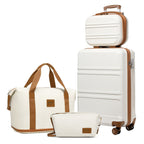 Juego de maletas de 2/4 piezas color blanco crema, carcasa rígida de ABS con trolley, candado TSA, 4 ruedas giratorias, maleta de viaje