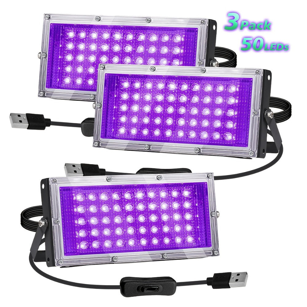 Unidad de exposición UV LED para serigrafía, paquete de 3/2/1, luz de exposición UV de 50/96/144 LED para kit de serigrafía, kit de emulsión fotográfica, longitud de onda 385-400 nm, enchufe USB, con interruptor y cable de alimentación de 1,5 m