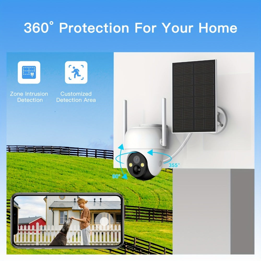 4 cámaras de seguridad de visión nocturna a color Laxihub, cámara de video PTZ Wifi, audio bidireccional, cámara de seguridad inalámbrica inteligente para el hogar con seguimiento de movimiento, alimentada por energía solar, monitoreo exterior y detección