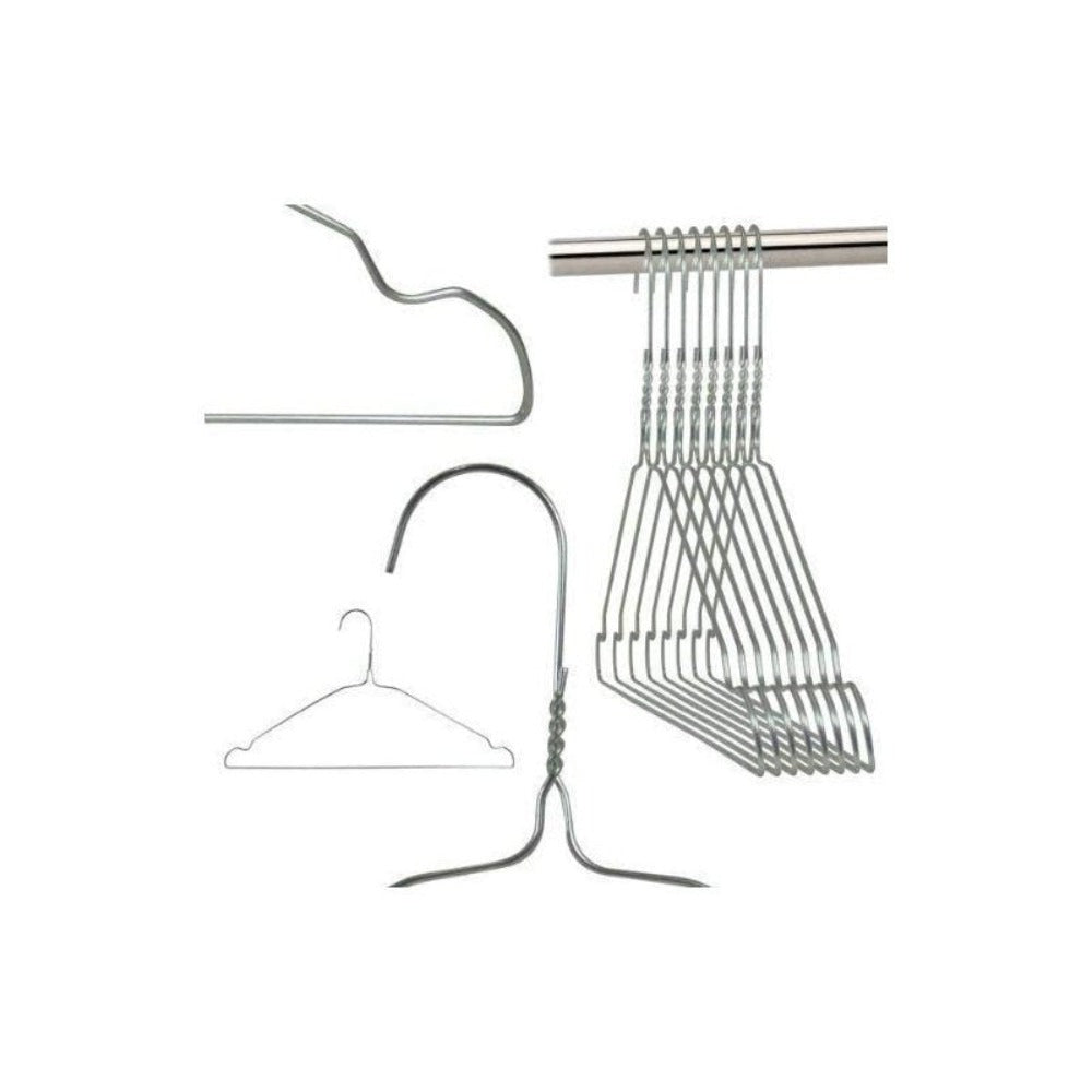 HOME PRO - Juego de 100 perchas de metal cromado ahorradoras de espacio - 40Cm con correas ranuradas y barra para pantalones - Ganchos anti-deslizantes para ropa y armario