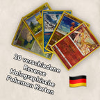 20 Cartas Originales de Pokémon Reverse Holo Brillante, Cartas Raras de Pokémon Alemanas Holográficas Reverse de Varios Conjuntos Actuales + Protección de Envío Heartforcards®