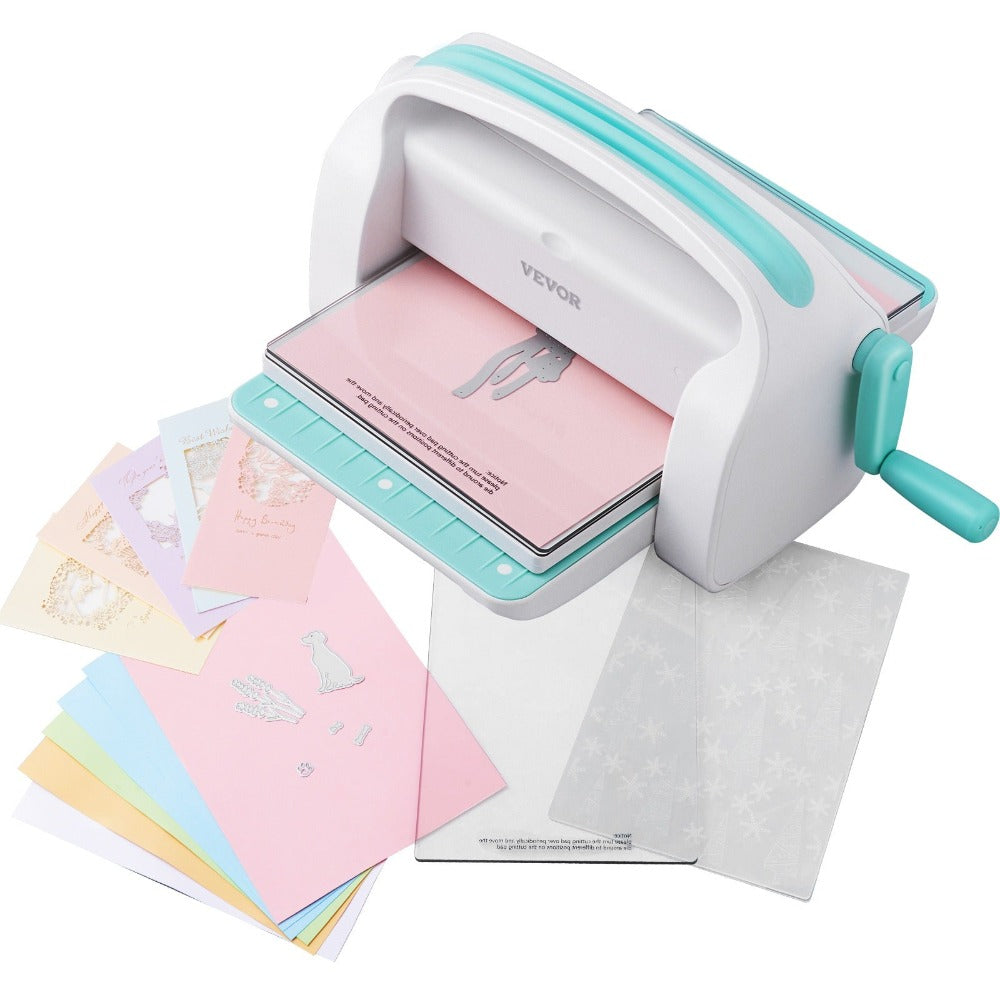 Máquina manual de corte y estampado de VEVOR, máquinas de corte portátiles, kit completo de máquina de scrapbooking con apertura de 9 pulgadas incluido, para artes y manualidades, scrapbooking, creación de tarjetas y manualidades, color blanco