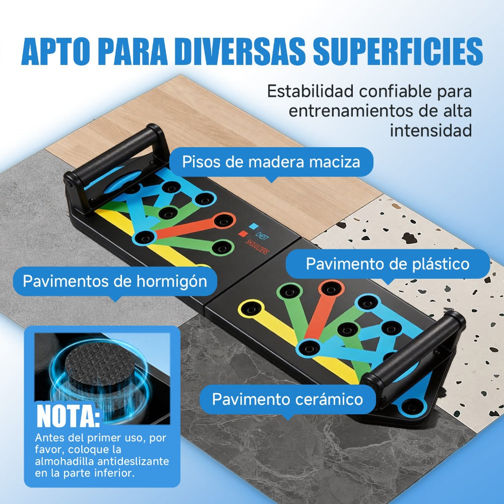 Tabla de flexiones multifuncional plegable，Entrenador de flexiones multifuncional plegable y portátil con asas antideslizantes y 2 bandas de resistencia. Diseño antideslizante, desmontable y fácil de guardar.barra de empuje para gimnasio en casa, manija d