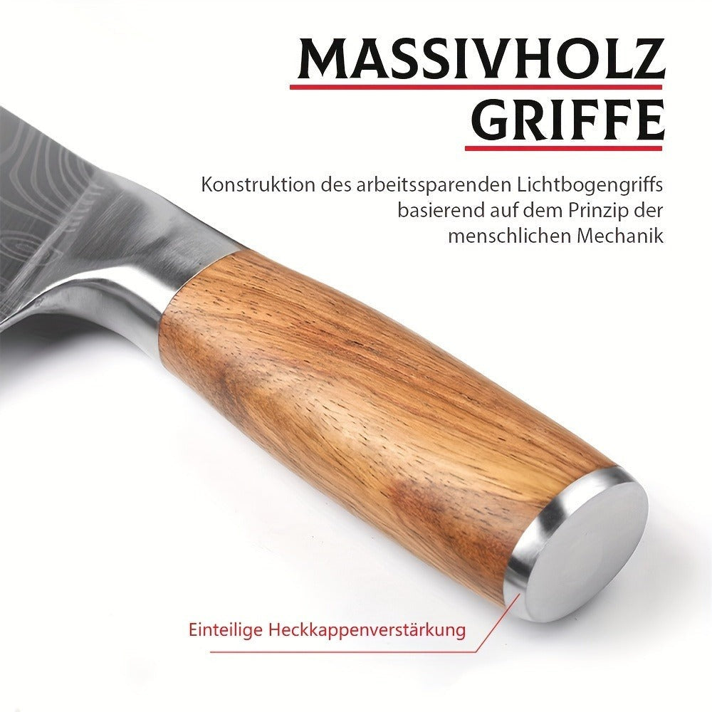 Cuchillo de Cocina Damasco, Maza de Carne y Verduras Forjada a Mano con una Hoja Afilada y un Mango Ergonómico Antideslizante Diseñado Específicamente para la Preparación Culinaria Presentado en una Elegante Caja de Regalo Ideal Como Regalo de Vacaciones