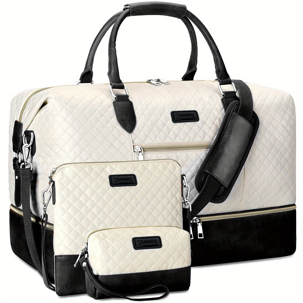 Set de 3 bolsos tote espaciosos para viaje, que incluyen un bolso de mano elegante, un bolso de hombro y un neceser de aseo, fabricados con materiales duraderos. Ideal tanto para viajes como para el uso diario, lo que lo convierte en un gran regalo para m