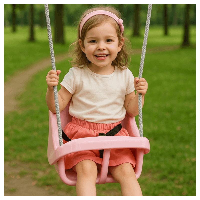 Colgacama tipo cubo para niños con cinturón de seguridad y cuerdas ajustables, asiento con respaldo alto y protección lateral, polipropileno duradero resistente a las condiciones climáticas y radiación UV, colgacama fácil de limpiar para el jardín, terraz