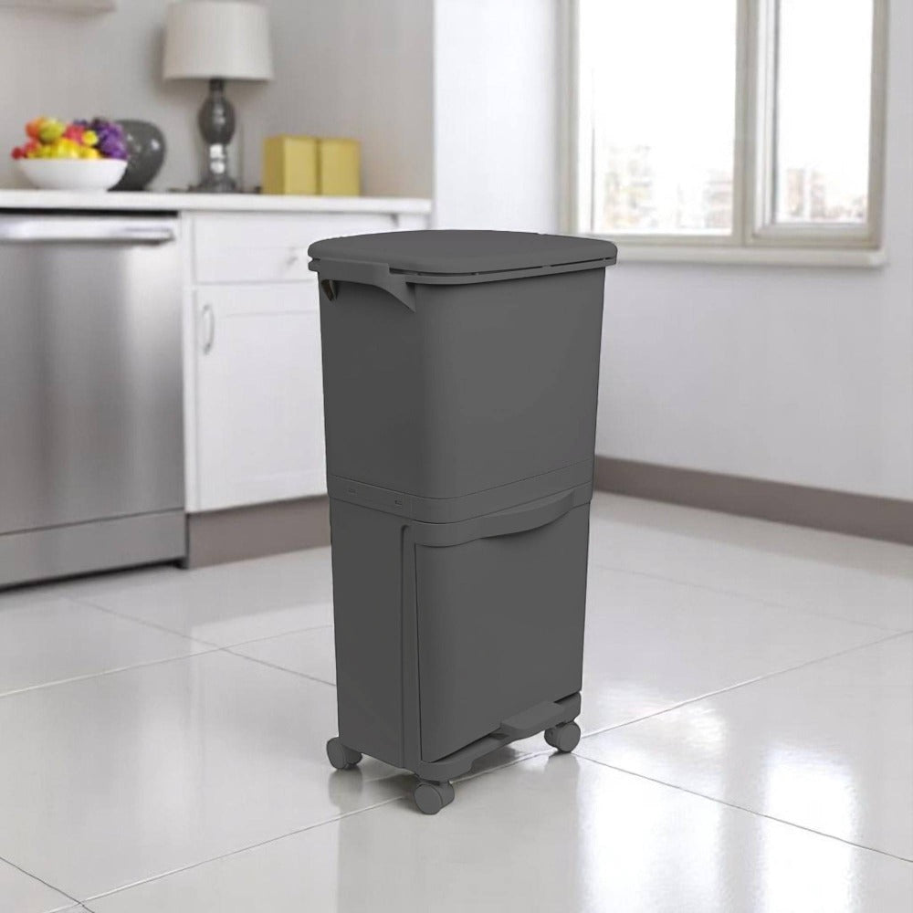Papelera de reciclaje de clasificación selectiva con pedal. ruedas y asa de doble 38/42L
