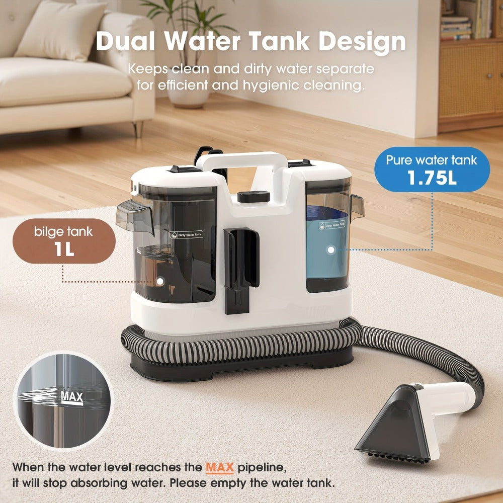 Máquina de limpieza de manchas portátil multiusos para alfombras y tapicería, potente máquina de limpieza de manchas con succión de 22500Pa, máquina de limpieza de telas con diseño de tanque de agua dual, removedor de manchas no químico para alfombras, ma