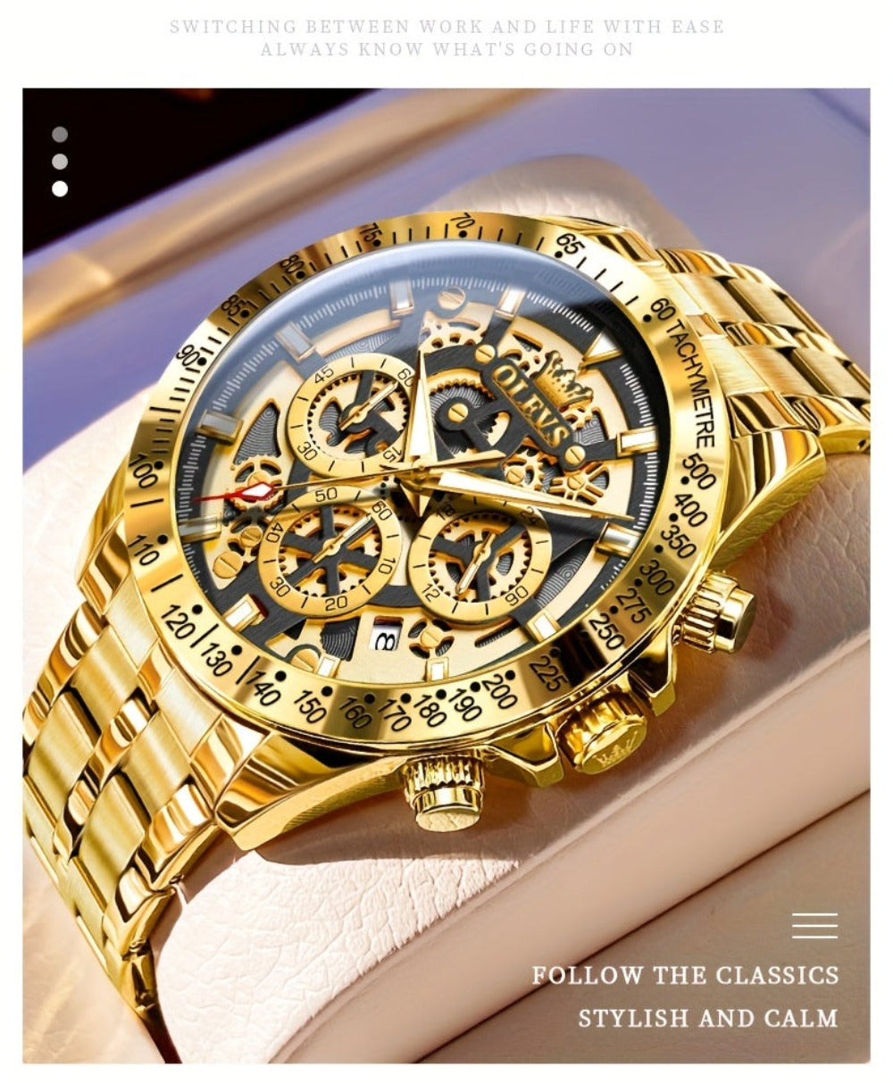 Reloj OLEVS para Hombres Relojes de Acero Inoxidable Lujo Cronógrafo Multifunción con Fecha Clásico Reloj de Negocios para Hombres Regalo para Hombres