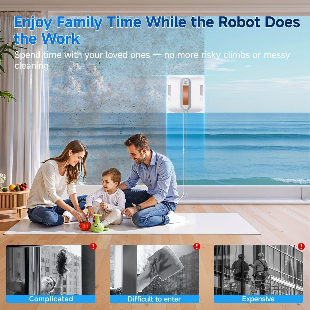 Robot de Limpieza de Ventanas Cuadrado 2025, Producto Electrónico Inteligente, Succión Grande de 7.5KPa, Planificación Inteligente de Rutas, Sistema de Protección de 8 Capas, Limpieza de Bordes, Paño Lavable, Boquillas Dobles de Doble Cara, Visualización