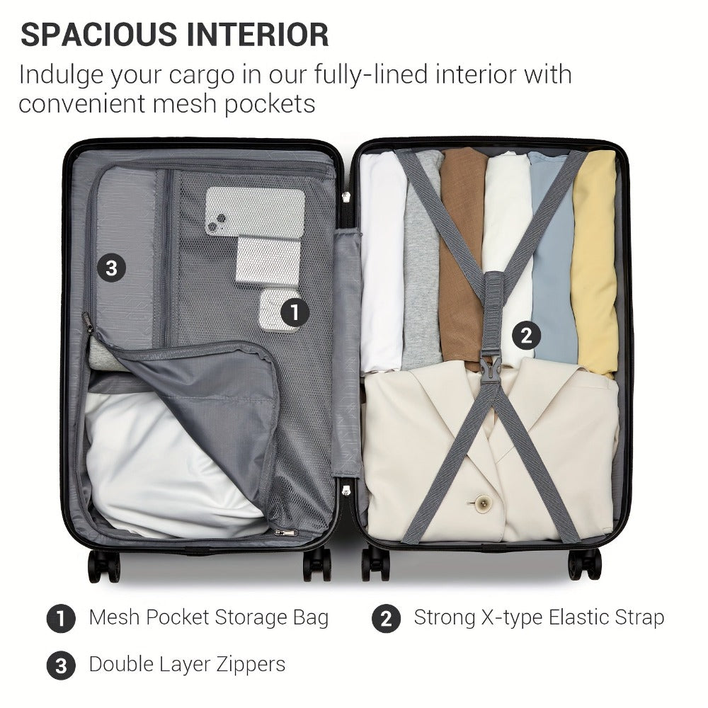 Maleta Rígida con Diseño Geométrico Elegante, Disponible en Tamaños de 20, 24 y 28 Pulgadas, Hecha de ABS+PC, con Cerradura TSA para Viajes Fáciles, Perfecta para la Vuelta al Cole o Regalos Navideños