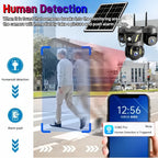 Cámara solar con WiFi V380 PRO de 3 lentes, 1080P, resistente al agua, HD, para exteriores, CCTV, visión nocturna, audio bidireccional, cámara de red con seguimiento de movimiento, cámara PTZ, seguimiento automático, alarma y visión nocturna en color, rot