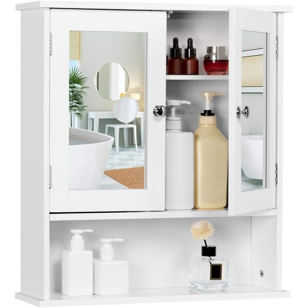 Costoffs Armario con Espejo para Baño con Puerta de Espejo, Armario Colgante para Baño con Espejo de Pared con 3 Estantes 56 Cm X 13 Cm X 58 Cm