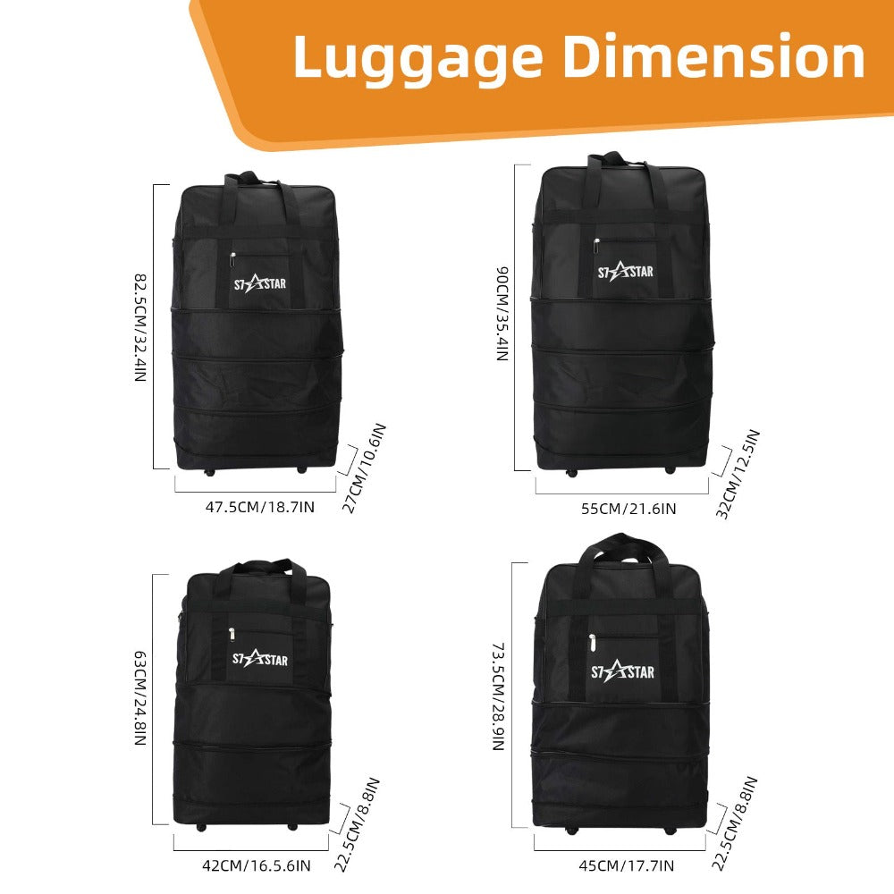 1 bolsa de viaje plegable de gran capacidad - Ligera, portátil, tela Oxford - Ideal para camping, senderismo, viajes familiares, eventos deportivos, escapadas de fin de semana, compras, mudanzas, con ruedas (negro)