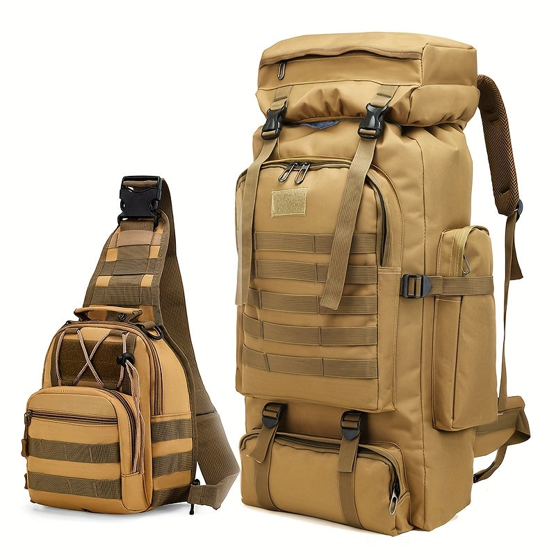 Un conjunto de dos piezas, una mochila para senderismo y montañismo