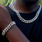 Juego de Joyería de Plata 925 con Cadena Cubana Incrustada con Zirconia 5A, Cadena Gruesa de Moda Hip-hop Casual, Ambiente de Lujo Generoso, Decoración para Fiestas y Banquetes, Hipoalergénico, El Mejor Regalo para Él, Empaque en Caja de Regalo Exquisita