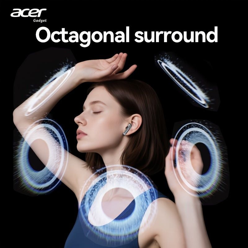Auriculares Bluetooth | [Producto oficial auténtico de Acer] Auriculares inalámbricos TWS OHR617 con graves profundos, sonido estéreo, batería de