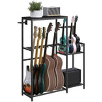 Soporte Multifuncional para Guitarra, Adecuado para Guitarras Acústicas, Guitarras Eléctricas, Bajos, Ukuleles, Banjos, Capacidad para 7 Guitarras, con Soporte para Amplificador de Guitarra, Estante de Almacenamiento para Accesorios de Guitarra y Cubierta