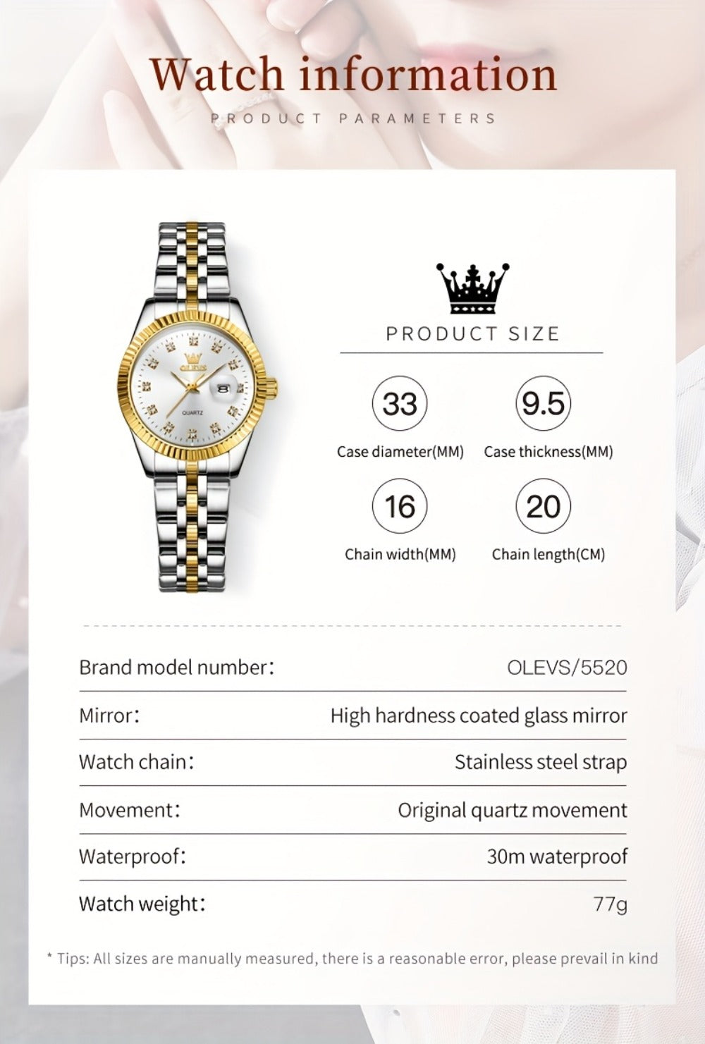 OLEVS Reloj de Mujer Clásico de Negocios, Relojes Analógicos de Cuarzo para Mujer, Relojes Elegantes de Lujo de Acero Inoxidable con Diamantes de Rhein, Relojes Luminosos para Mujer con Calendario y Fecha para Damas, Regalos Románticos, Reloj de Pulsera p