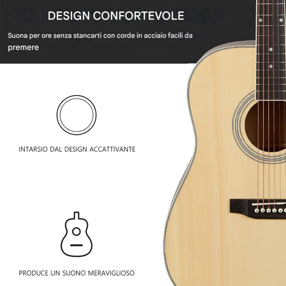 BAKAJI Guitarra Acústica Eléctrica de 41 Pulgadas con Estuche, Kit de Reemplazo de Cuerdas, Púas, Cable de Amplificador y Correa, Guitarra Folk Cutaway para Adultos y Principiantes