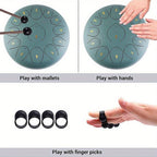 Tambor de lengüetas de acero de 12 pulgadas con 11 notas, completo con mazos de tambor, una bolsa de transporte y palillos de notas para terapia del sonido, meditación y yoga