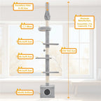Árbol para gatos Costoffs de techo alto, altura ajustable de 226 cm a 266 cm, poste rascador multinivel con cama para gatos, plataformas y caseta