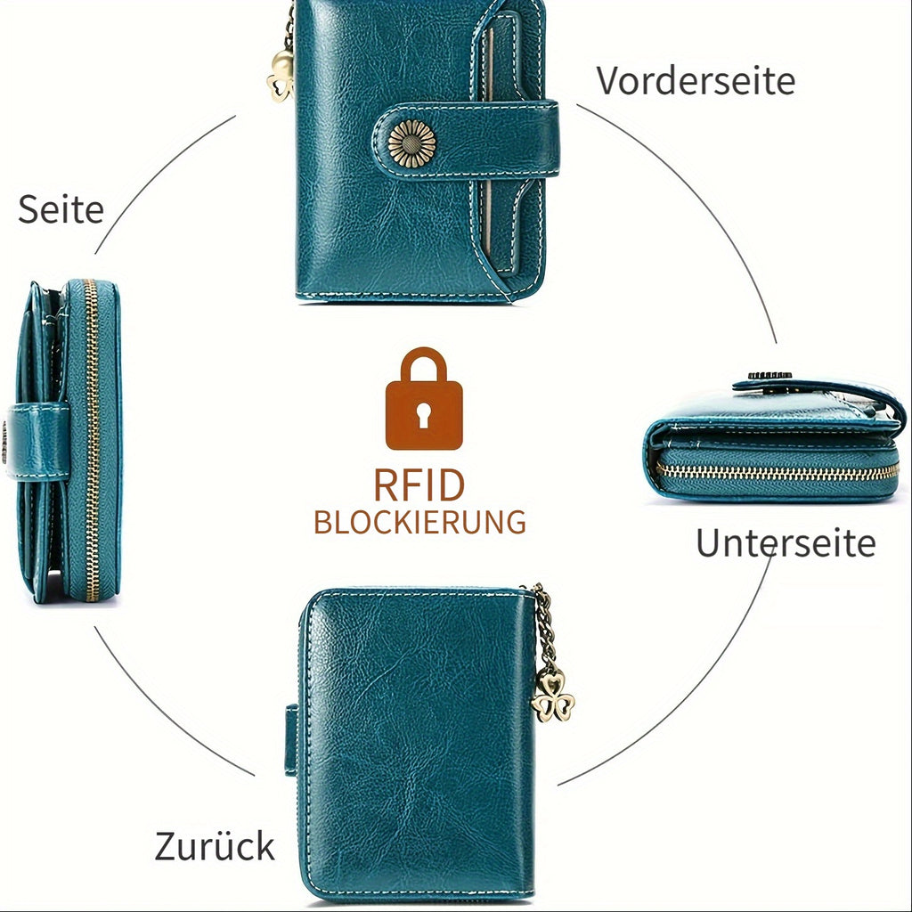 Billetera para mujer, protección RFID, billetera pequeña, multi-compartimento, bolso, monedero para mujer, billetera de cuero para mujer