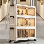 Gabinete de almacenamiento de arte, gabinete de almacenamiento de manualidades, gabinete de almacenamiento de arte con ruedas de 3/4/5 niveles, , plegable, apilable, con puerta transparente y manija dorada, gabinete organizador de manualidades, unidad de