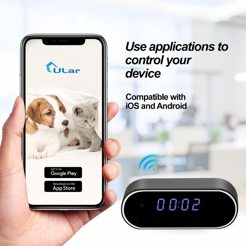 Reloj Wifi de moda con cámara 1080P, visión nocturna, reconocimiento inteligente AI, detección de movimiento, punto de acceso AP de red local, notificación de alarma con video de 6 segundos y correo electrónico, visualización remota en teléfono móvil, bat