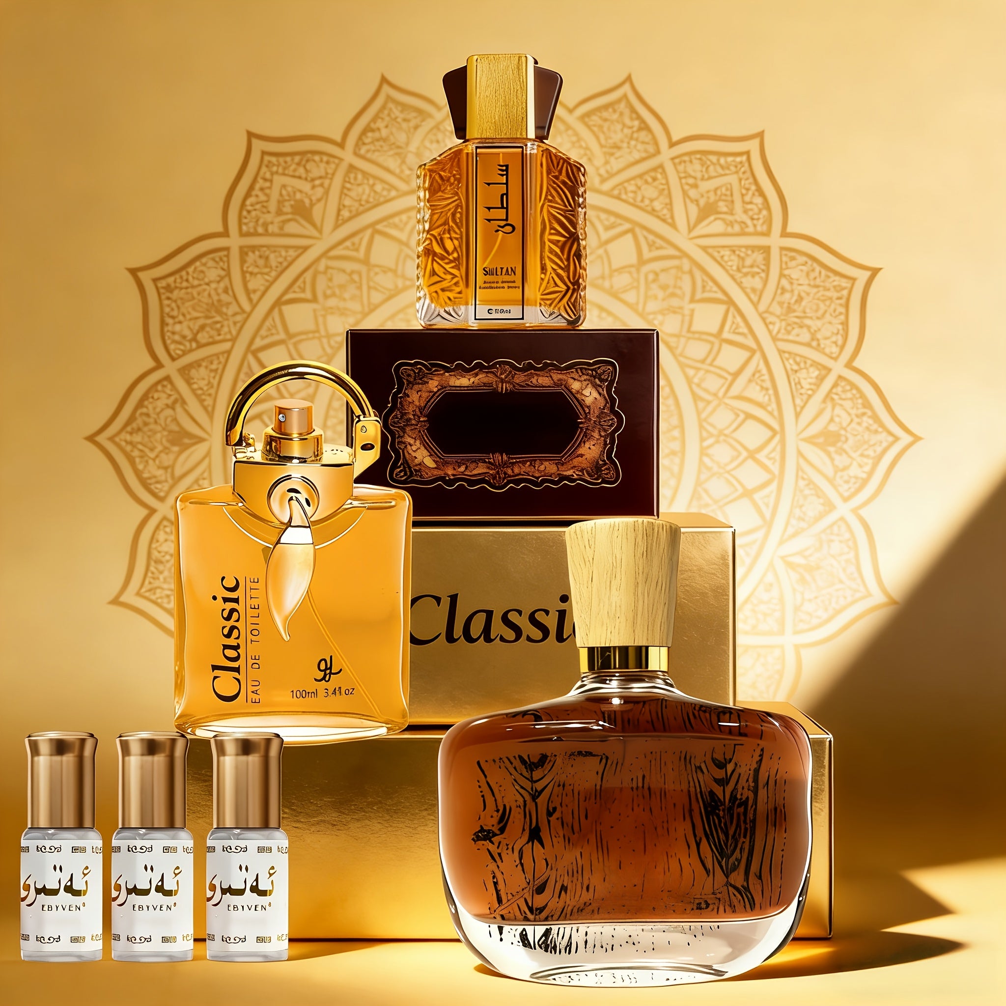 Seis Botellas (3.38 Fl Oz X 3 Y 0.1 Fl Oz X 3) Arabian Series Eau De Toilette - Woody Exotic - Fragancia de Larga Duración, Unisex, Adecuado para Todas las Ocasiones. El Set de Regalo Perfecto para el Día a Día/Festividades para Tú o Otros