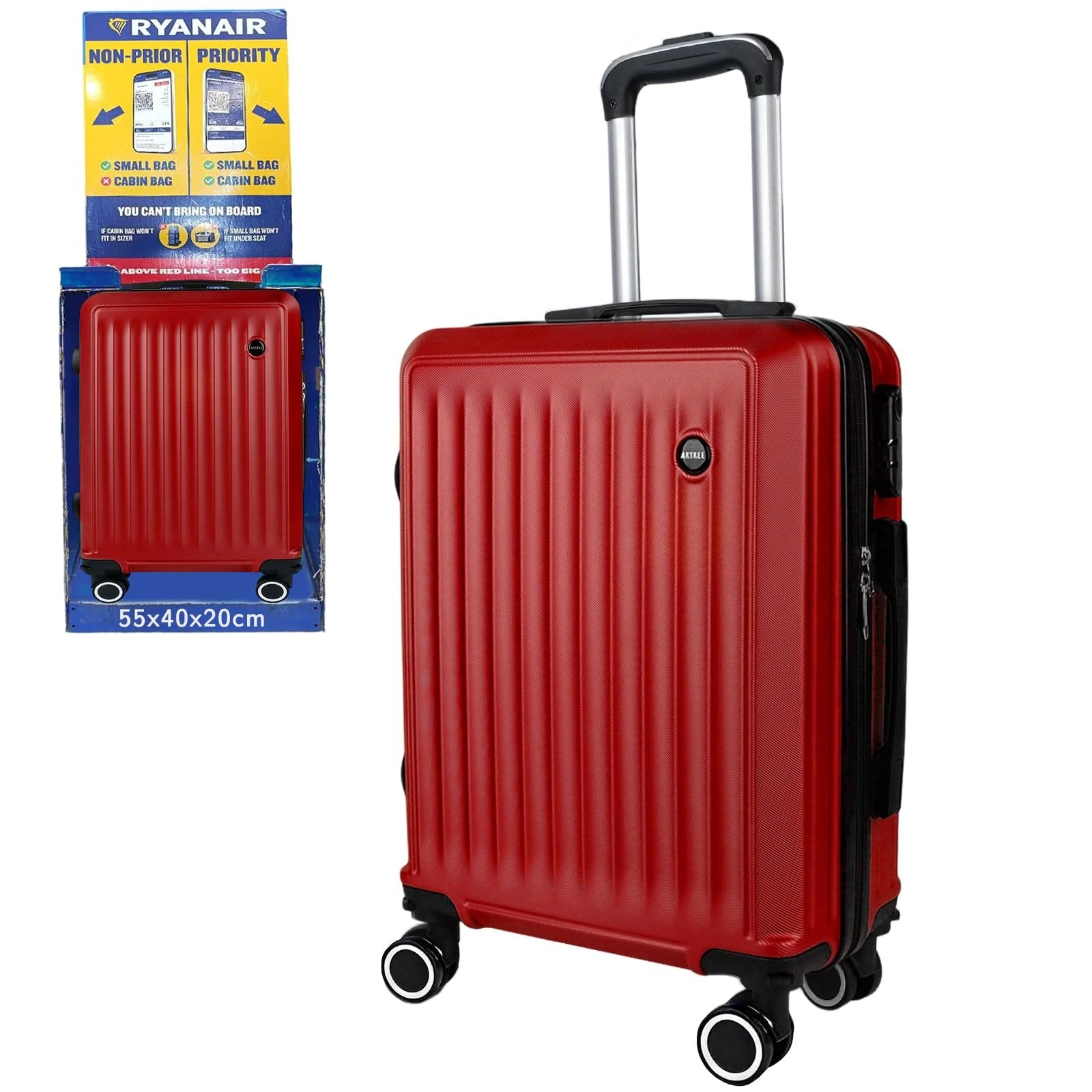 Maleta De Cabina Exclusiva Para Vuelos Europeos, Ideal Para Vacaciones De Verano Y Viajes A La Playa. Dimensiones Precisas De 55×40×20 Cm, Diseño Rígido Resistente Con 4 Ruedas Giratorias 360°, Tirador Telescópico Suave Y Cerradura De Seguridad. Ligera Y