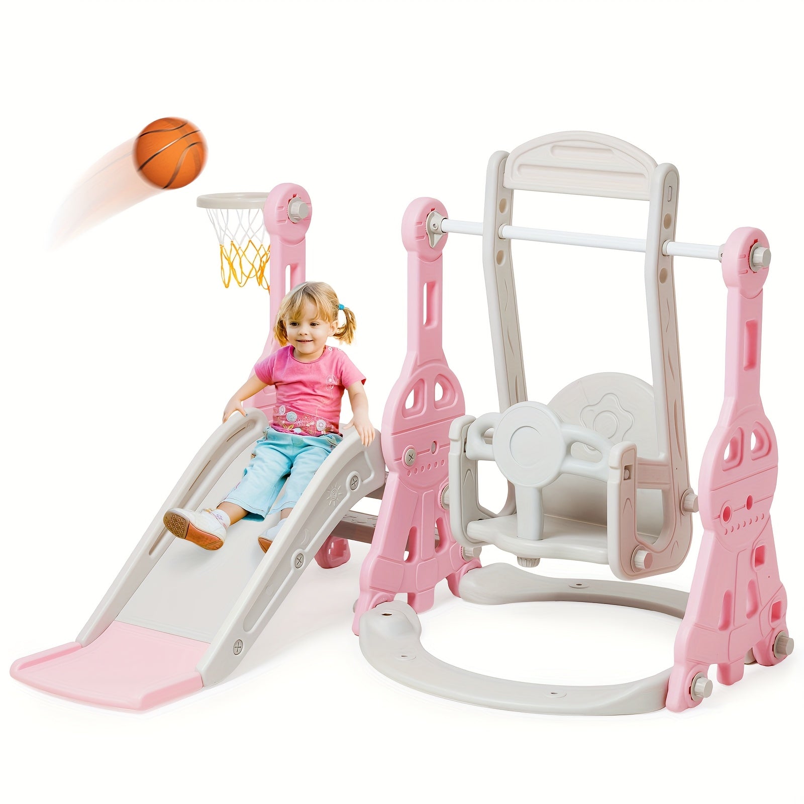 Conjunto de tobogán y columpio para niños pequeños 4 en 1, tobogán para bebés con columpio, tobogán, escalador y baloncesto, juego de columpio y tobogán para niños, juguete de parque infantil para interiores y exteriores, patio trasero, para niños pequeño