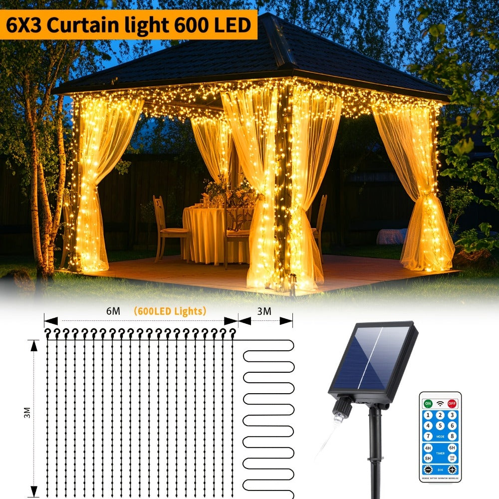 Guirnalda de luces solares de 330 LED 3*3 - 8 modos, control remoto, energía solar, uso durante todo el año, 0 facturas de electricidad, duradera - Perfecta para jardín exterior, patio, gazebo, fiesta, festival, boda, decoración navideña