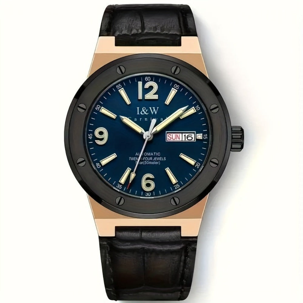 [I&W Carnival] Reloj Mecánico Deportivo de Moda para Hombres, Reloj Impermeable con Espejo de Zafiro Falso Luminoso, Regalos para Vacaciones