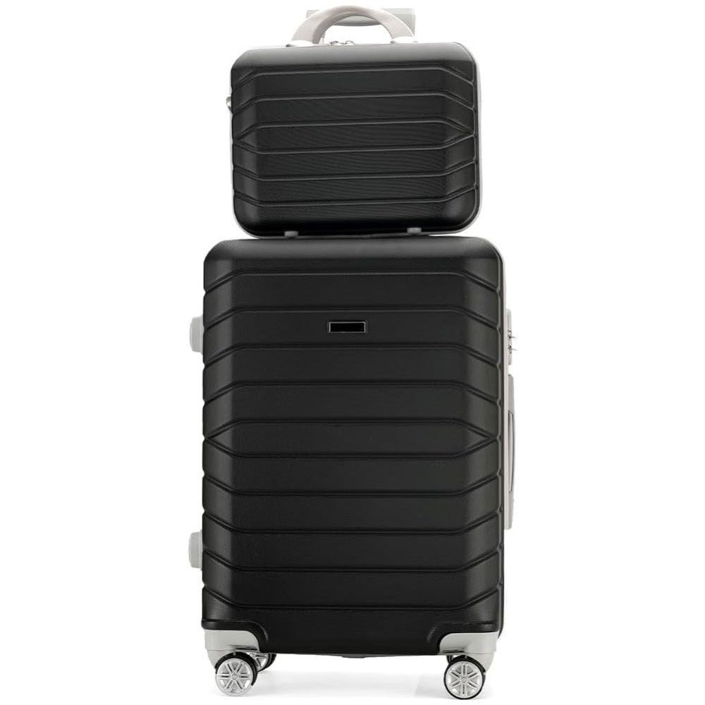PROVITERA Conjunto de 4 maletas rígidas de ABS con estuche de belleza, maleta con asa telescópica y ruedas fáciles de rodar, carrito con cerradura y candado de código, equipaje de mano con diseño moderno ultra resistente
